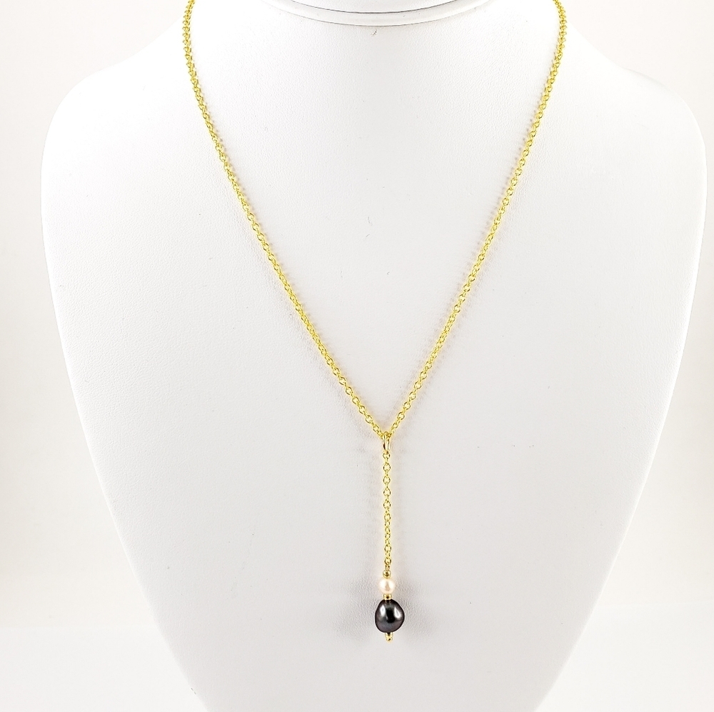 Y necklace genuine pearl pendant 18K GP chain dainty layer necklace real pearls